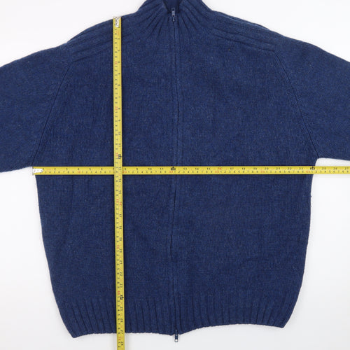 Fisherman Out of Ireland Men's Blue Wool Full Zip Jumper XL