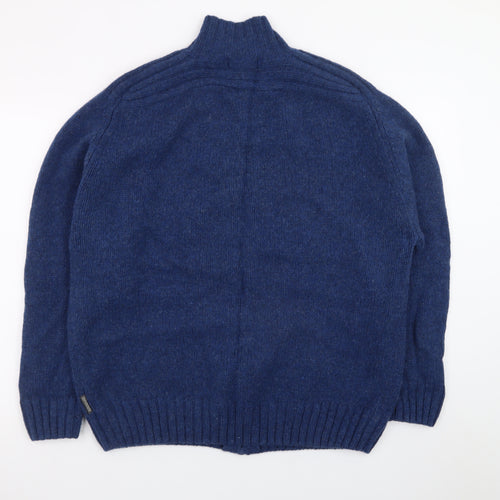 Fisherman Out of Ireland Men's Blue Wool Full Zip Jumper XL