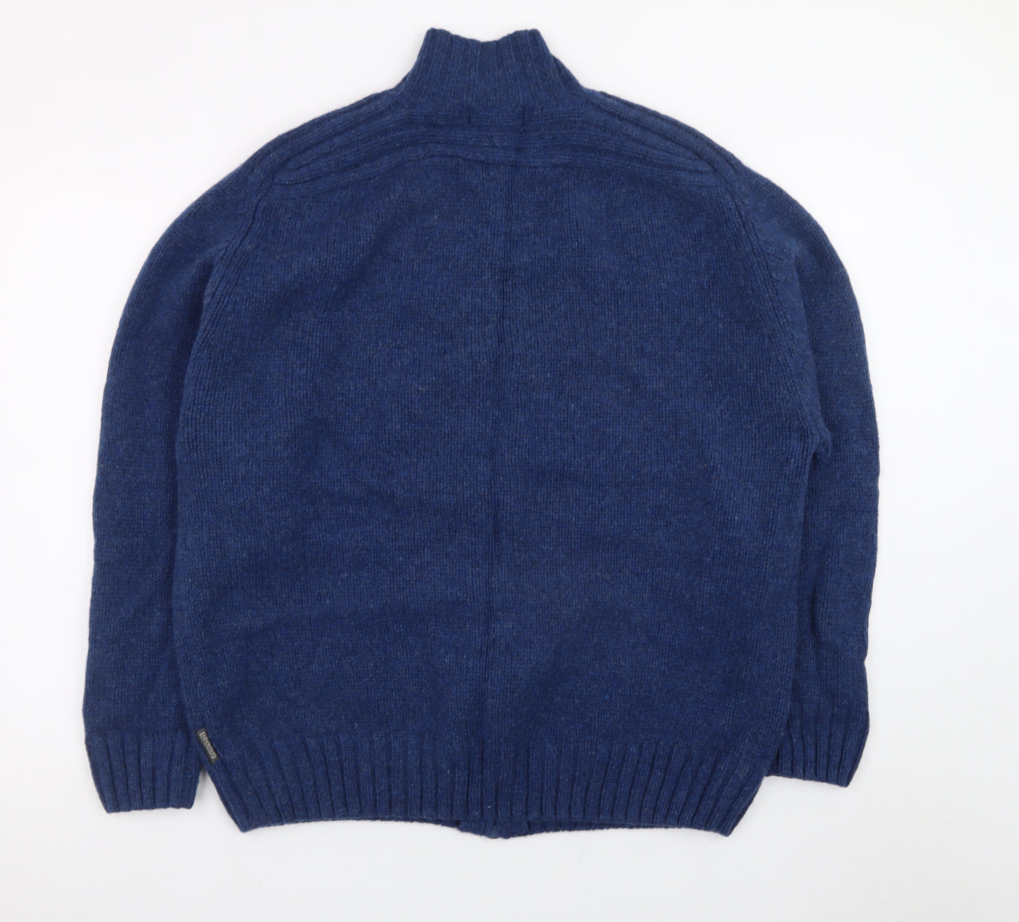 Fisherman Out of Ireland Men's Blue Wool Full Zip Jumper XL