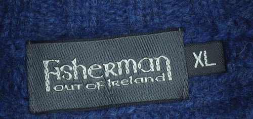 Fisherman Out of Ireland Men's Blue Wool Full Zip Jumper XL