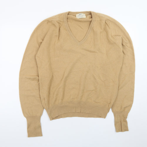 Lord Jeff Men's Beige Cashmere V-Neck Jumper Size L Classic Pullover