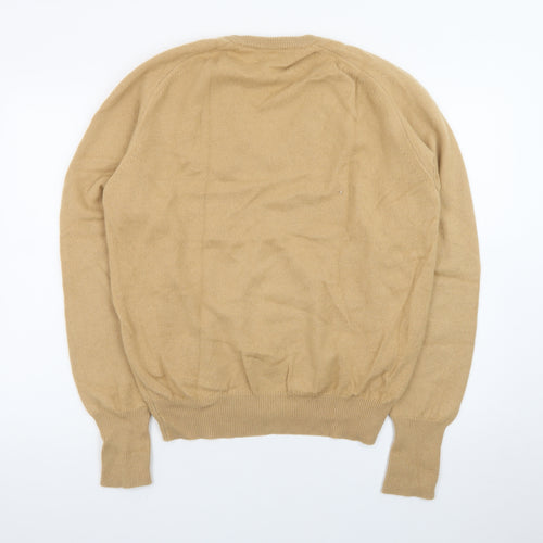 Lord Jeff Men's Beige Cashmere V-Neck Jumper Size L Classic Pullover