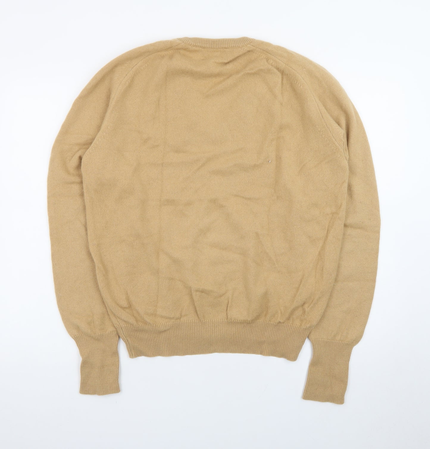 Lord Jeff Men's Beige Cashmere V-Neck Jumper Size L Classic Pullover
