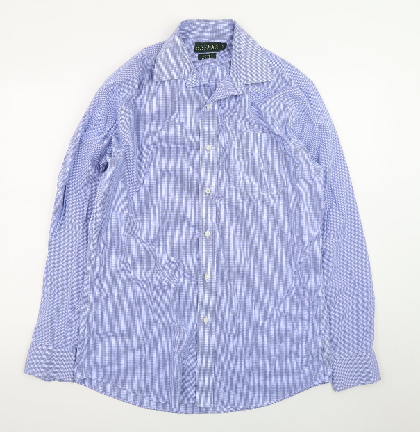 Lauren Ralph Lauren Men's Blue Fitted Non-Iron Cotton Dress Shirt 15.5 39