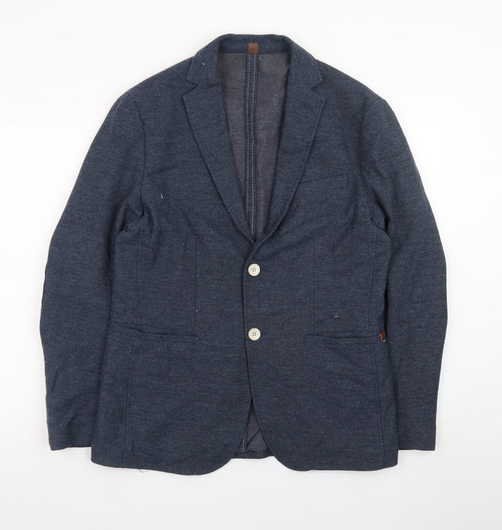 Zara Men’s Blue Slim Fit Herringbone Cotton Blazer Size 38
