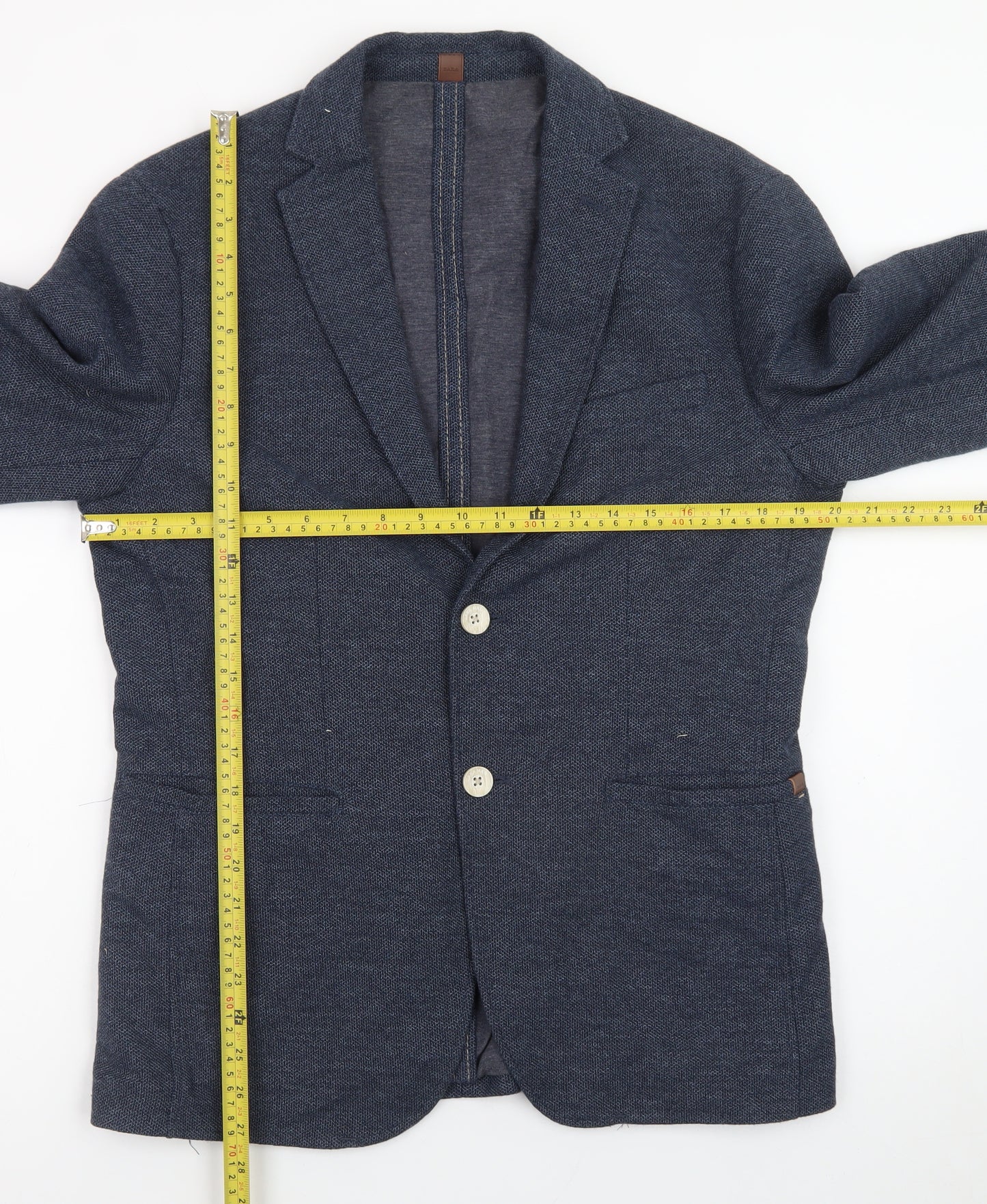Zara Men’s Blue Slim Fit Herringbone Cotton Blazer Size 38
