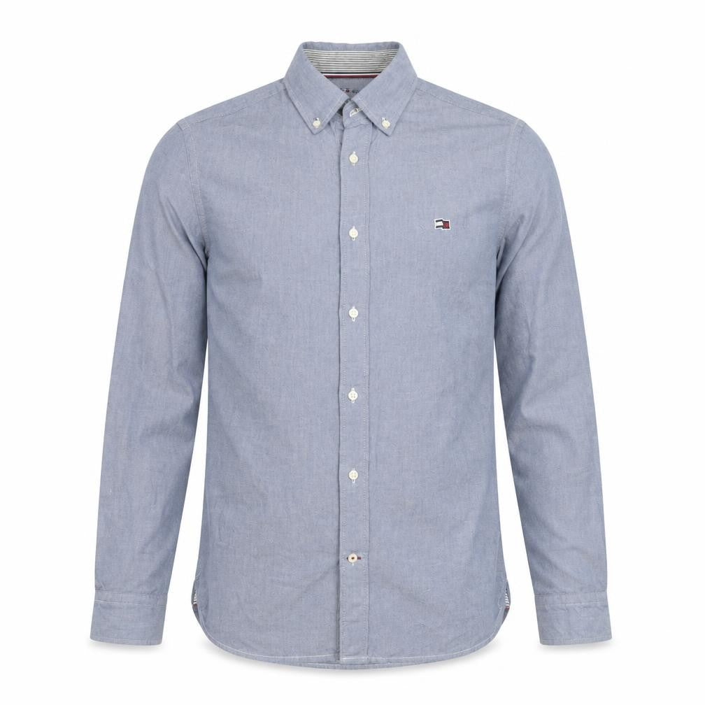 Front view of Tommy Hilfiger Men's Blue Oxford Cotton Button-Down Shirt S