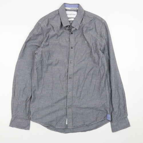 Calvin Klein Jeans Men's Grey Slim Fit Long Sleeve Button-Up Shirt S