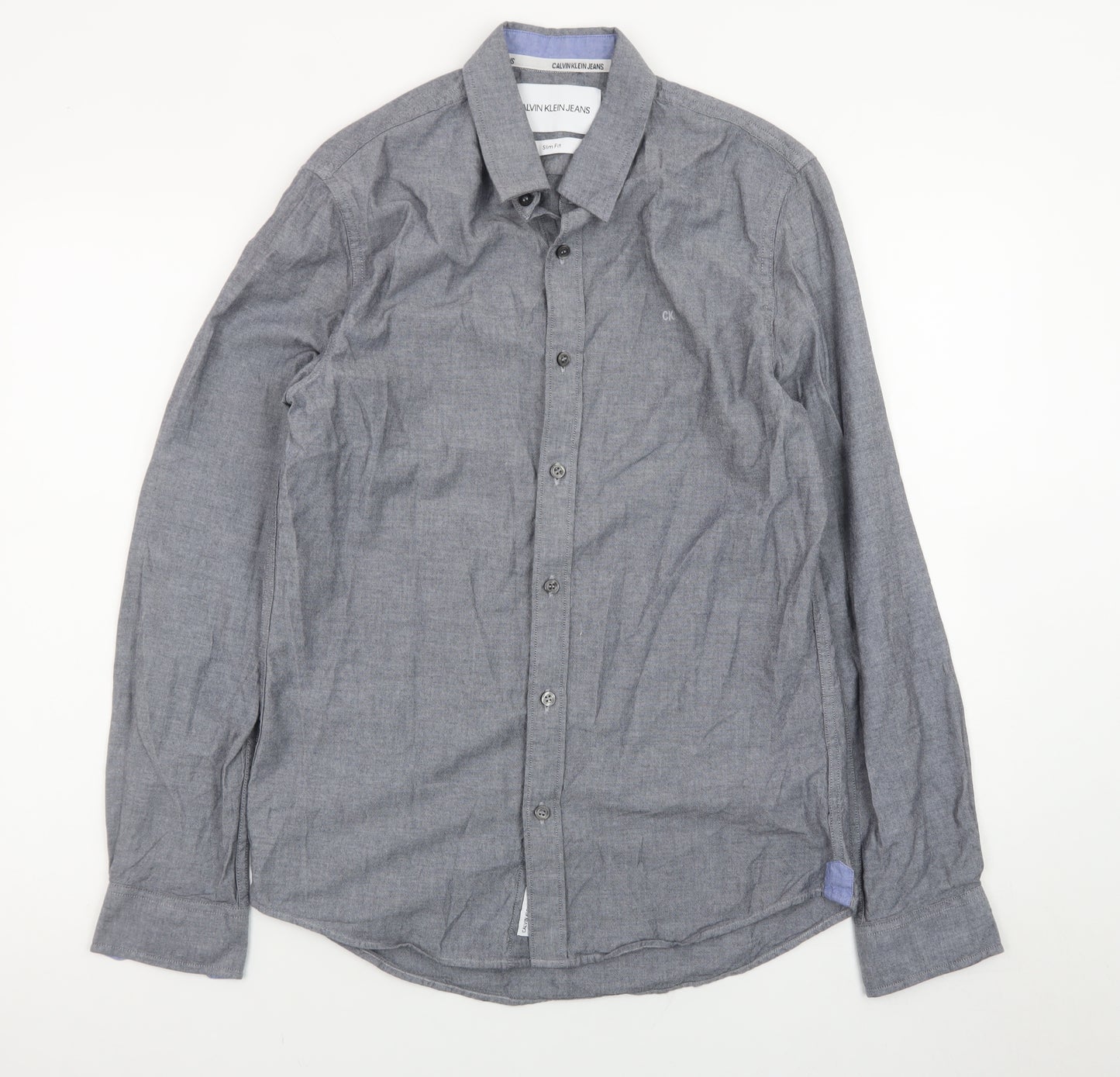 Calvin Klein Jeans Men's Grey Slim Fit Long Sleeve Button-Up Shirt S