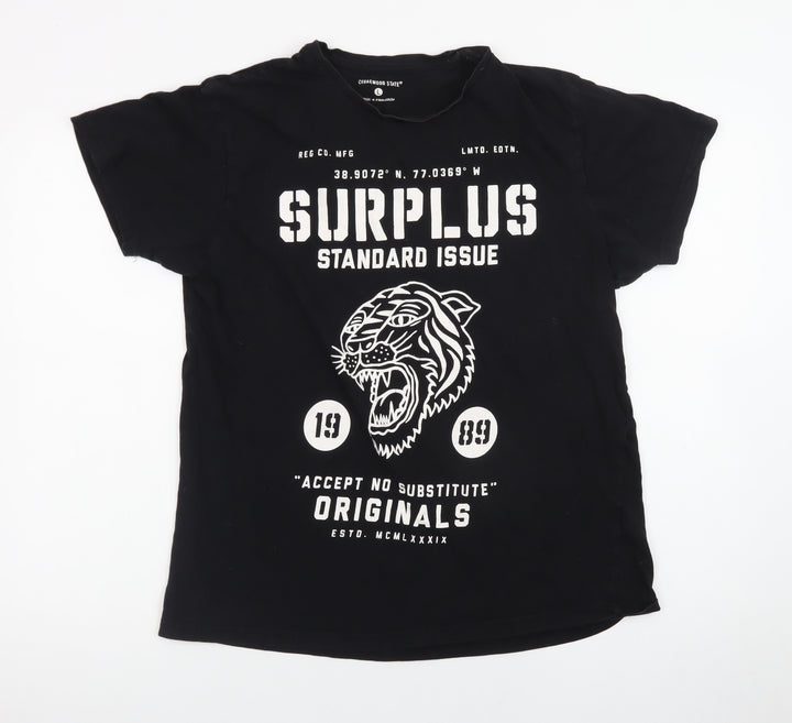 Cedarwood State Men's Black Tiger Graphic Crew Neck T-Shirt Size L