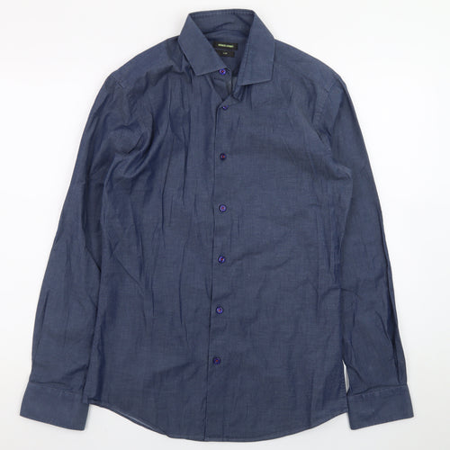 Remus Uomo Men's Blue Slim Fit Long Sleeve Cotton Shirt M
