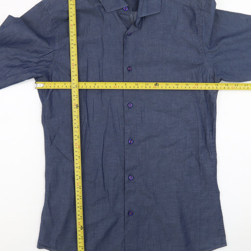Remus Uomo Men's Blue Slim Fit Long Sleeve Cotton Shirt M