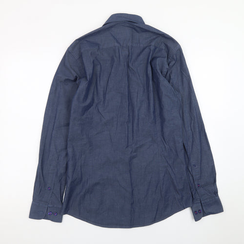 Remus Uomo Men's Blue Slim Fit Long Sleeve Cotton Shirt M
