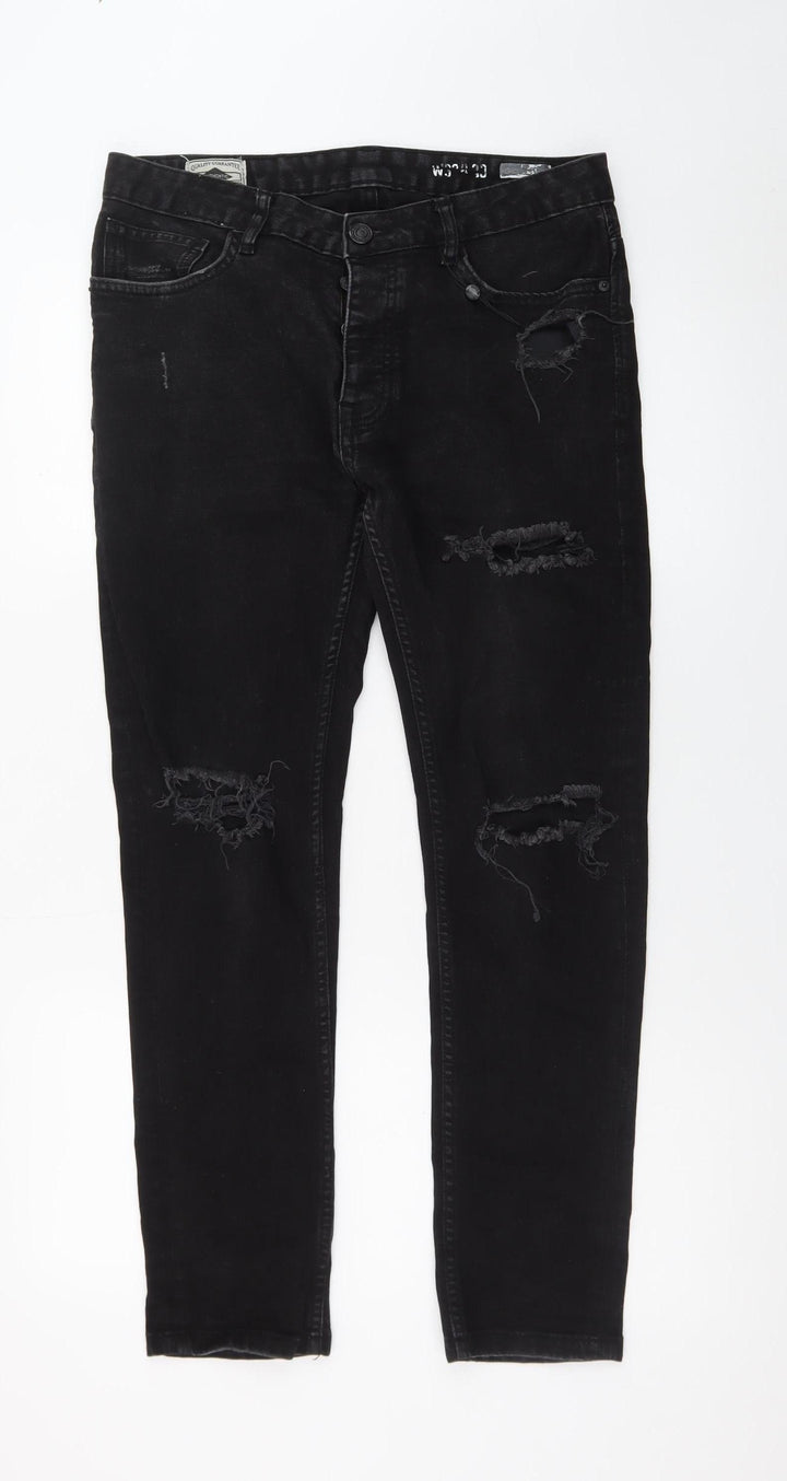 Denim Co. Men's Black Skinny Distressed Jeans 32W 30L