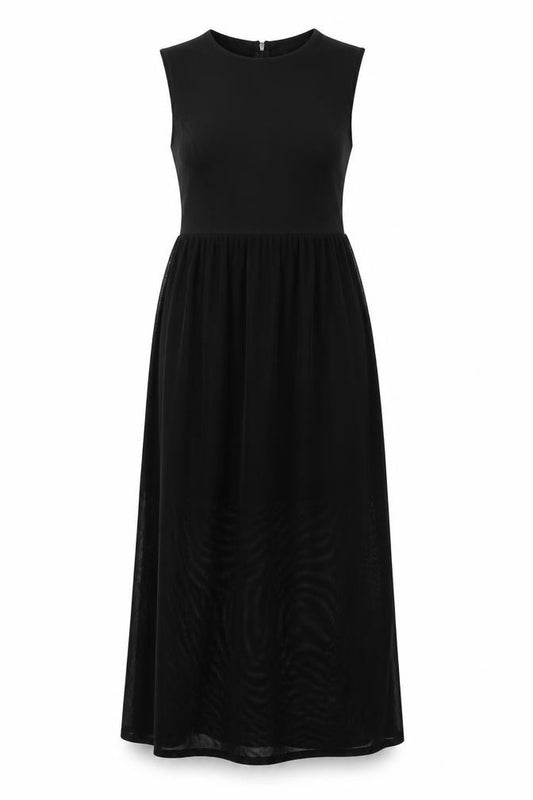 Front view of Warehouse Women’s Black Maxi Dress, size UK 10, Sleeveless Formal