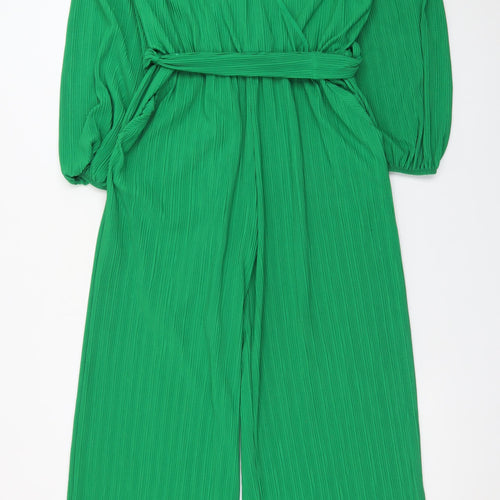Next Women Green Size 14 Wide-Leg Belted Jumpsuit