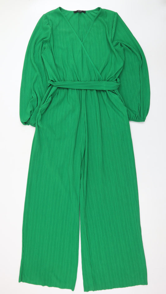 Next Women Green Size 14 Wide-Leg Belted Jumpsuit