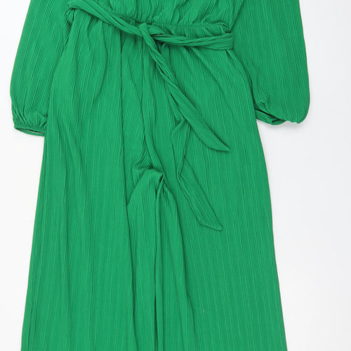 Next Women Green Size 14 Wide-Leg Belted Jumpsuit