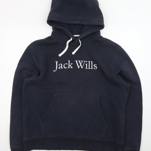 Jack Wills Men’s Blue Pullover Hoodie 2XL Logo Fleece Sweatshirt