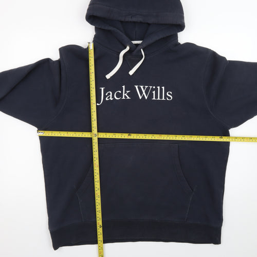 Jack Wills Men’s Blue Pullover Hoodie 2XL Logo Fleece Sweatshirt