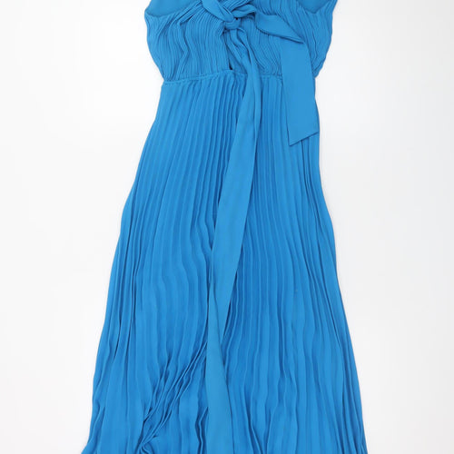 ZARA Womens Blue Sleeveless Pleated Chiffon Maxi Dress XS