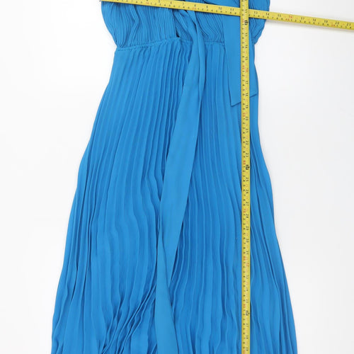 ZARA Womens Blue Sleeveless Pleated Chiffon Maxi Dress XS