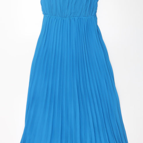 ZARA Womens Blue Sleeveless Pleated Chiffon Maxi Dress XS