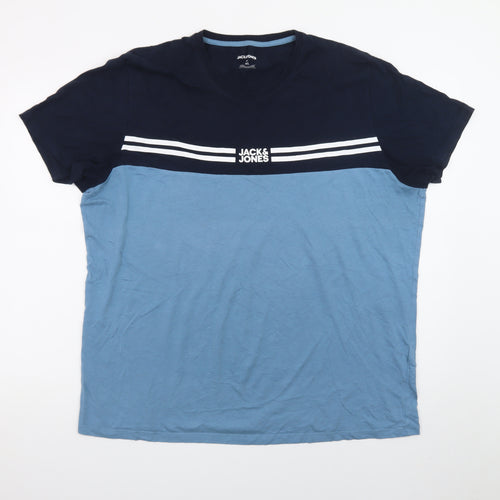 Jack & Jones Men's Blue 2XL Colourblock Crew Neck T-Shirt