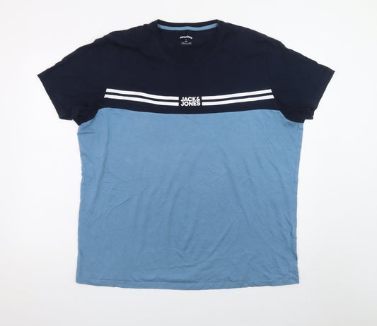 Jack & Jones Men's Blue 2XL Colourblock Crew Neck T-Shirt