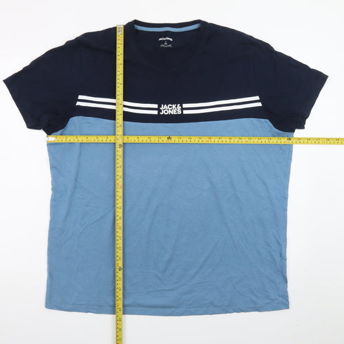 Jack & Jones Men's Blue 2XL Colourblock Crew Neck T-Shirt