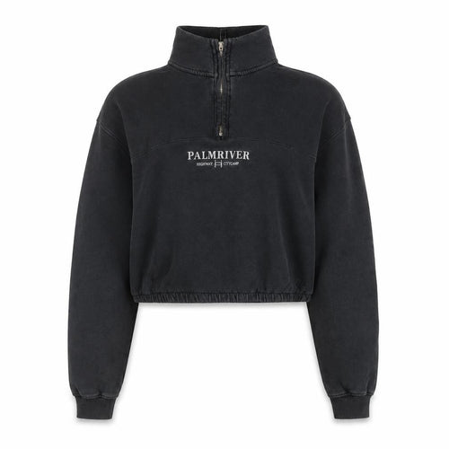 Pull&Bear Women Black 1/4 Zip Cropped Sweatshirt S