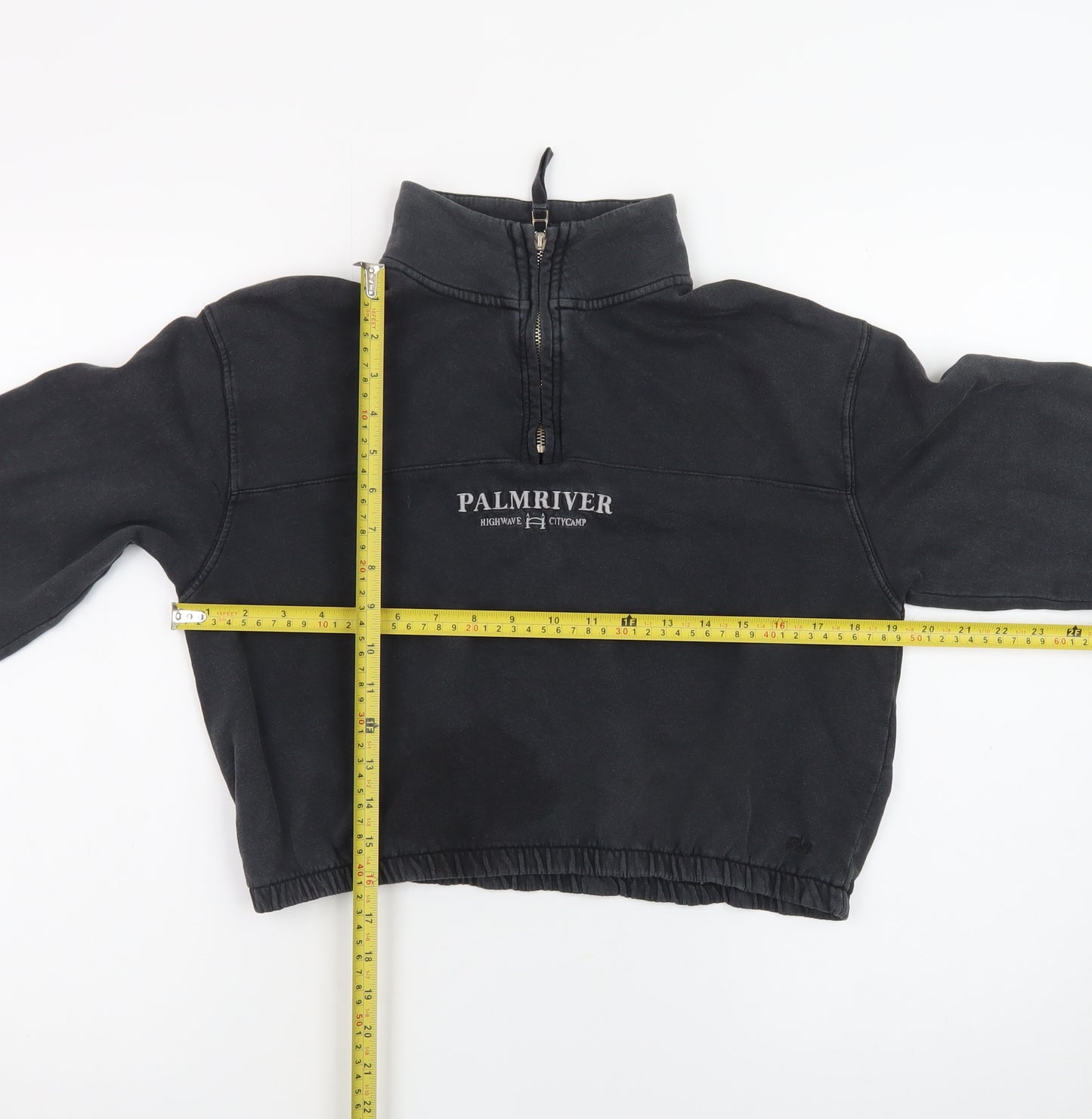 Pull&Bear Women Black 1/4 Zip Cropped Sweatshirt S