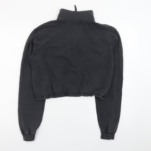 Pull&Bear Women Black 1/4 Zip Cropped Sweatshirt S