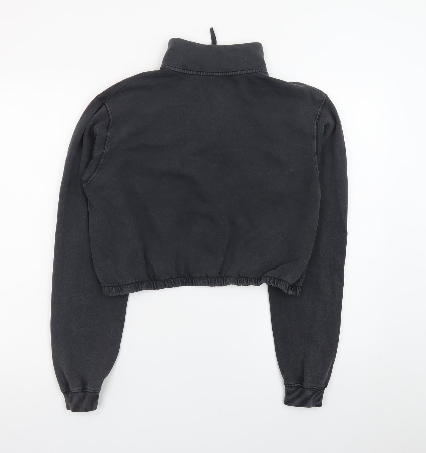 Pull&Bear Women Black 1/4 Zip Cropped Sweatshirt S