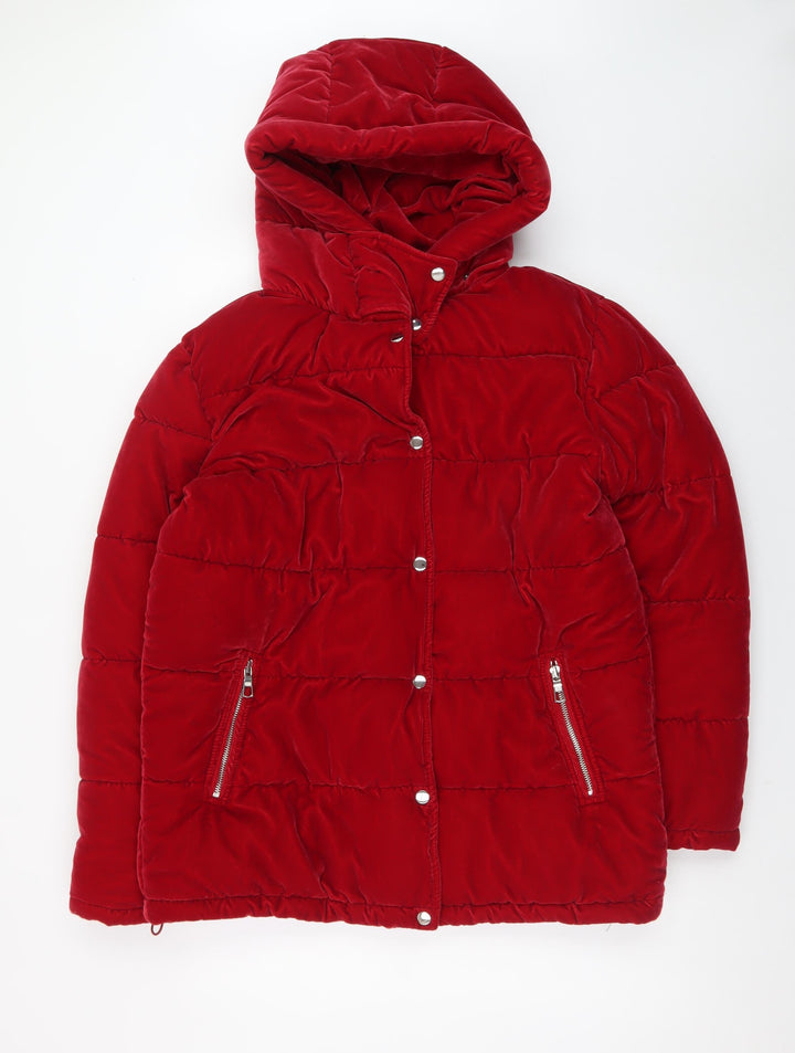 Marks and Spencer Womens Red Size 12 Velvet Puffer Jacket