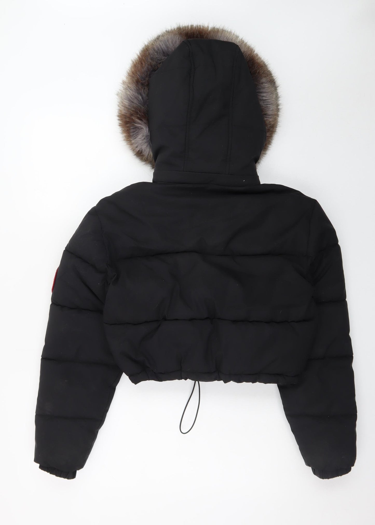 Red Chilli Womens Black S Cropped Puffer Jacket with Faux Fur Hood
