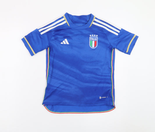 Adidas Boys Blue Italy Football Jersey T-Shirt 9-10 Years Short Sleeve