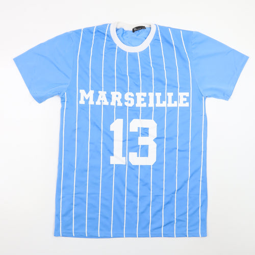 B Sport Men's Blue Marseille 13 Striped Crew Neck T-Shirt 2XL