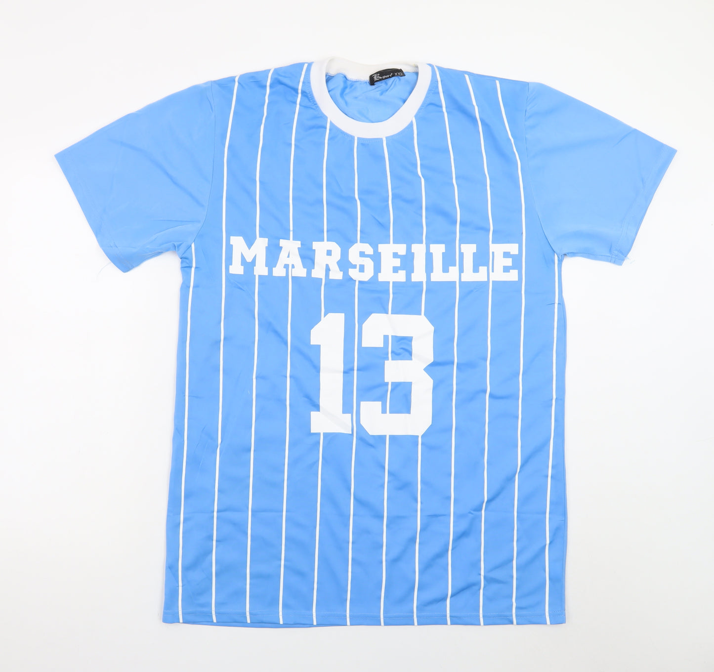 B Sport Men's Blue Marseille 13 Striped Crew Neck T-Shirt 2XL