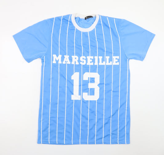 B Sport Men's Blue Marseille 13 Striped Crew Neck T-Shirt 2XL