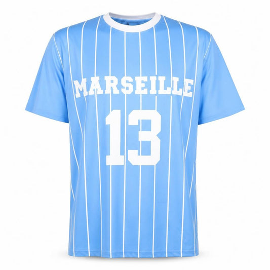 Front view of B Sport Men's Blue Marseille 13 Striped Crew Neck T-Shirt 2XL