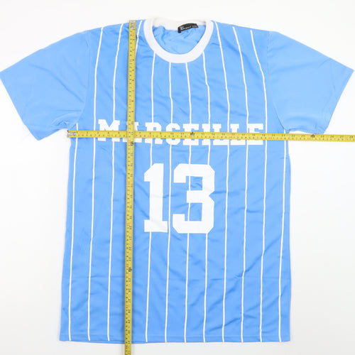 B Sport Men's Blue Marseille 13 Striped Crew Neck T-Shirt 2XL