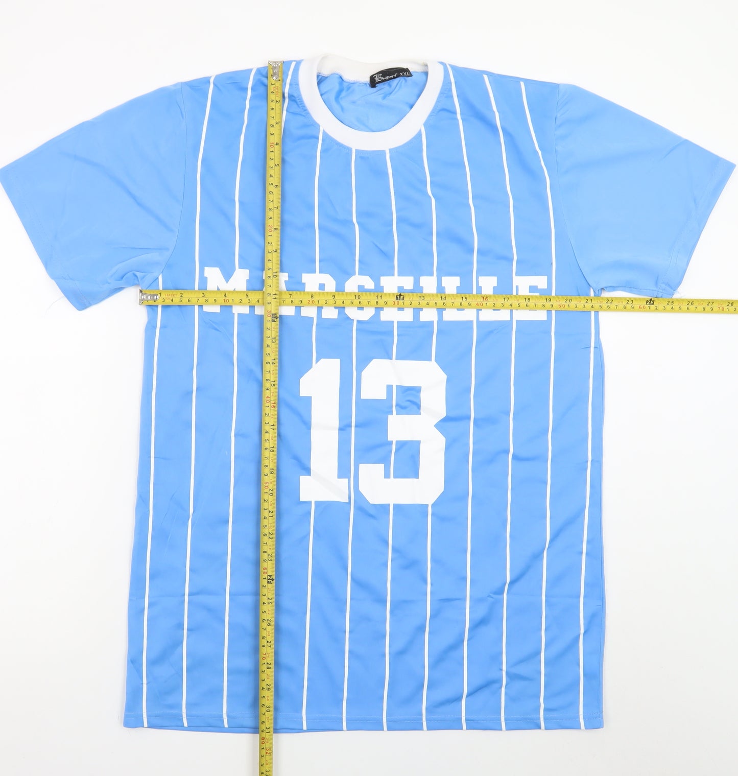 B Sport Men's Blue Marseille 13 Striped Crew Neck T-Shirt 2XL