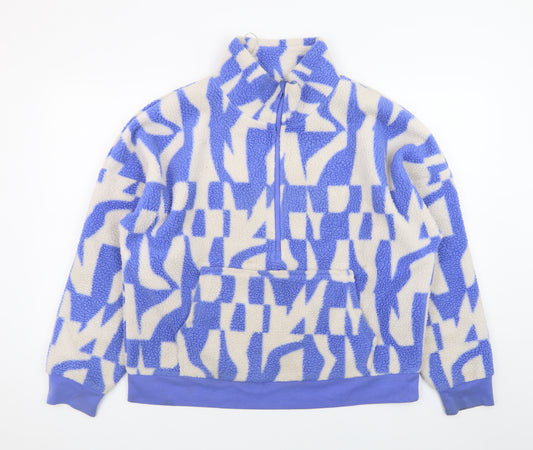 Dunnes Stores Women’s Blue Beige Patterned Fleece 1/4 Zip Sweatshirt M