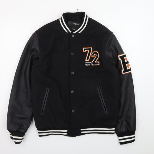 Brave Soul Men’s Black Varsity Jacket Medium Polyester Blend