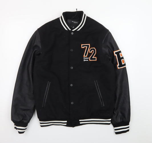 Brave Soul Men’s Black Varsity Jacket Medium Polyester Blend