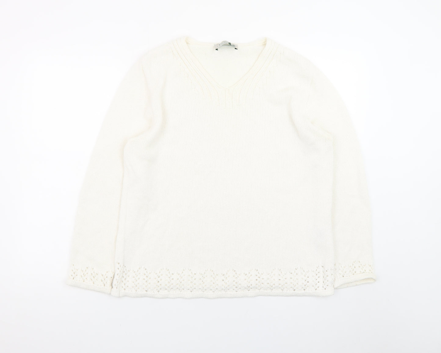 Róisín McCarthy Women’s Ivory V-Neck Knit Pullover Jumper L