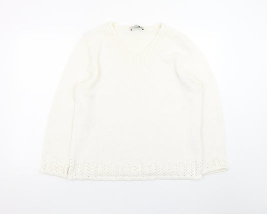 Róisín McCarthy Women’s Ivory V-Neck Knit Pullover Jumper L