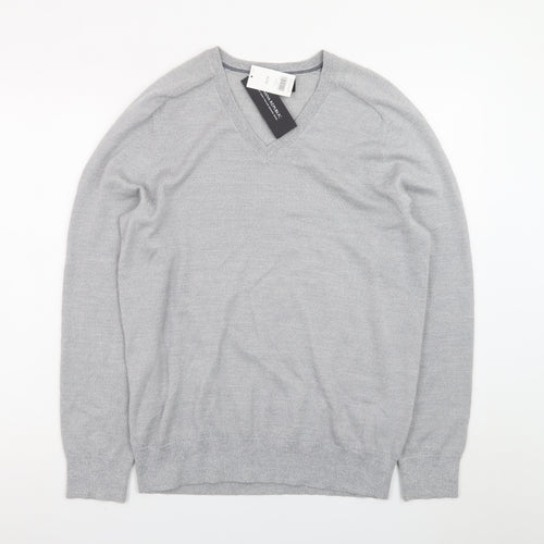 Banana Republic Men's Grey Merino Wool V-Neck Jumper M