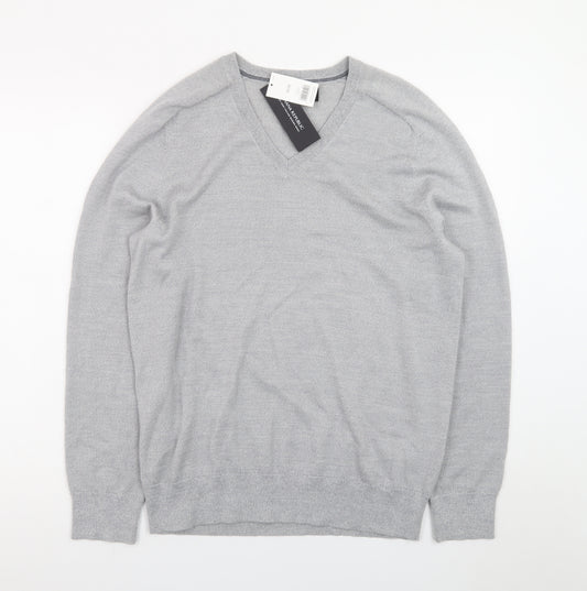 Banana Republic Men's Grey Merino Wool V-Neck Jumper M
